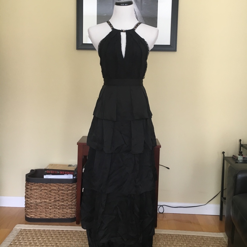BCBGMaxazria open back black gown/long dress